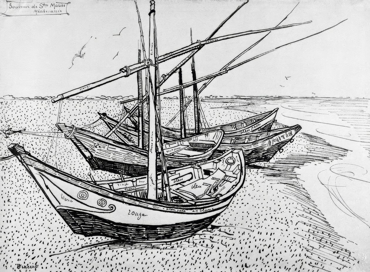 Segelbåtar i Saintes-Maries av Vincent van Gogh
