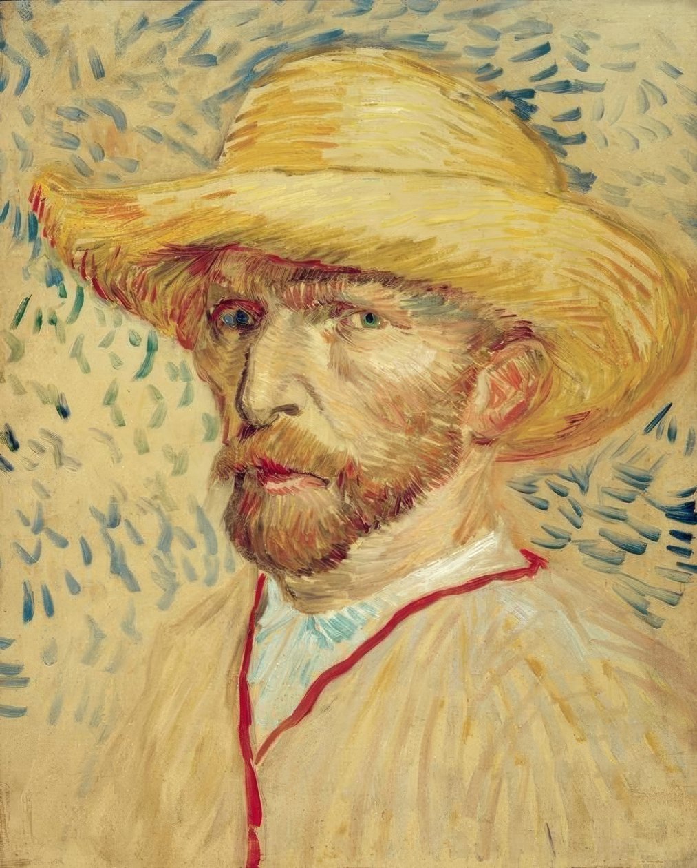 Självporträtt med stråhatt och målarrock av Vincent van Gogh