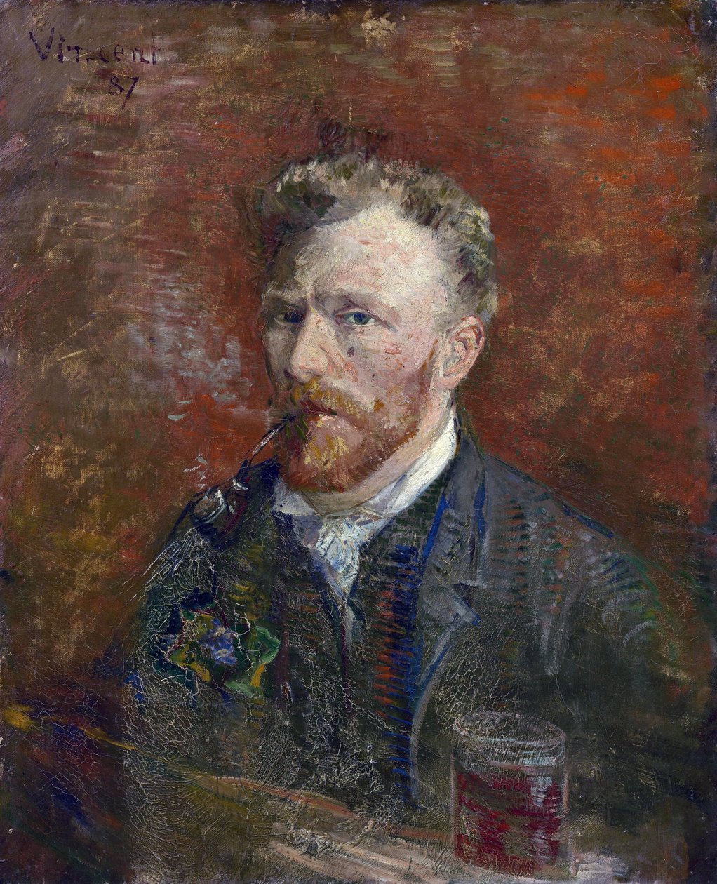 Självporträtt med glas av Gogh, Vincent, skåpbil (1853-1890). Olja på duk, storlek: 61x50,2 av Vincent van Gogh