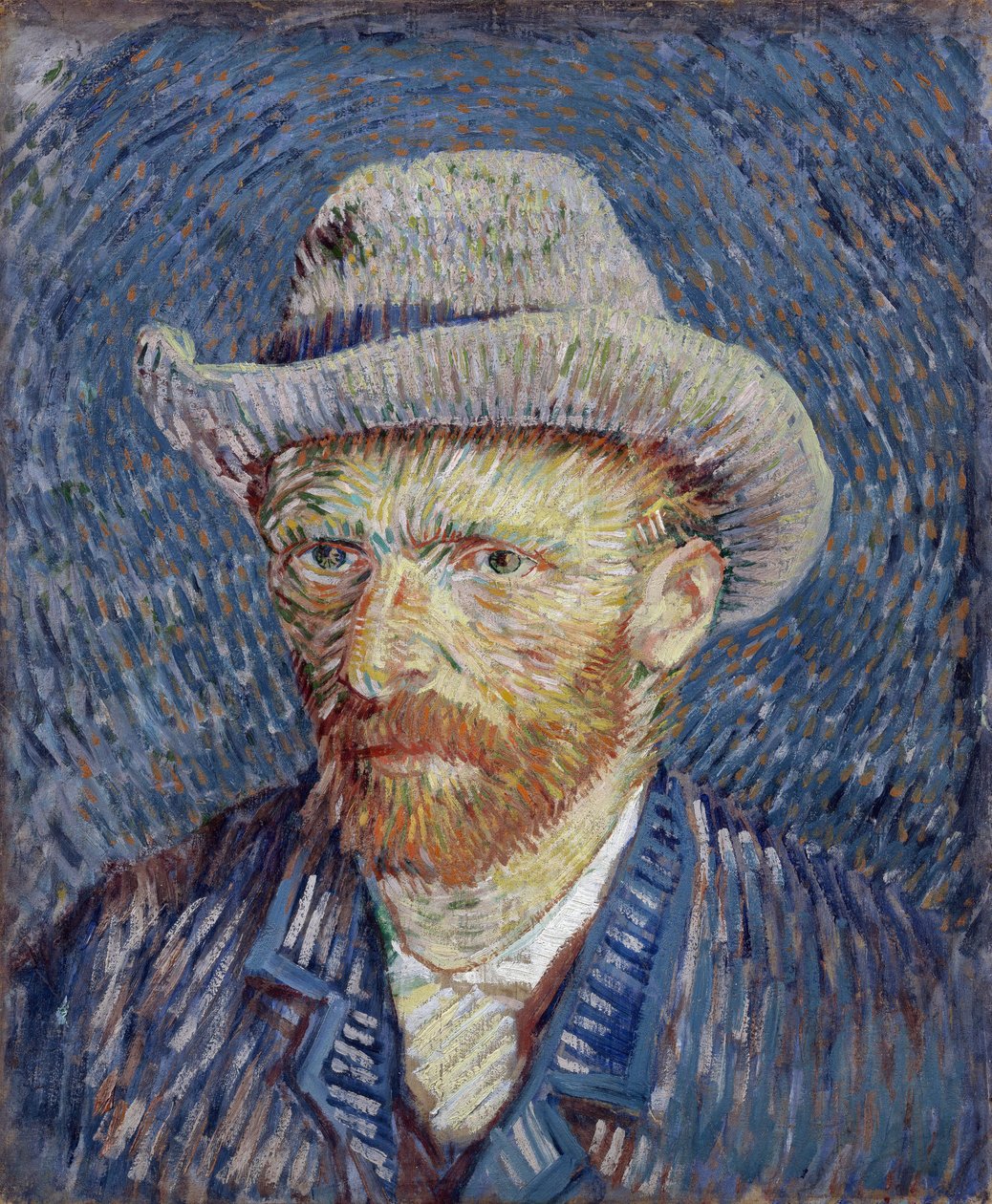 Självporträtt med grå filthatt av Gogh, Vincent, skåpbil (1853-1890). Olja på duk, storlek: 44,5x37,2 av Vincent van Gogh