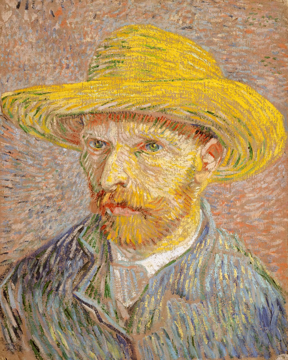 Självporträtt med stråhatt framsida: Potatisskalaren, 1887. av Vincent van Gogh