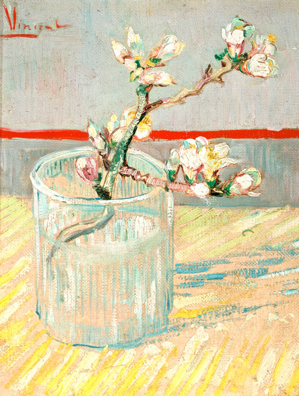 Kvist av blommande mandelblom i ett glas, 1888. av Vincent van Gogh