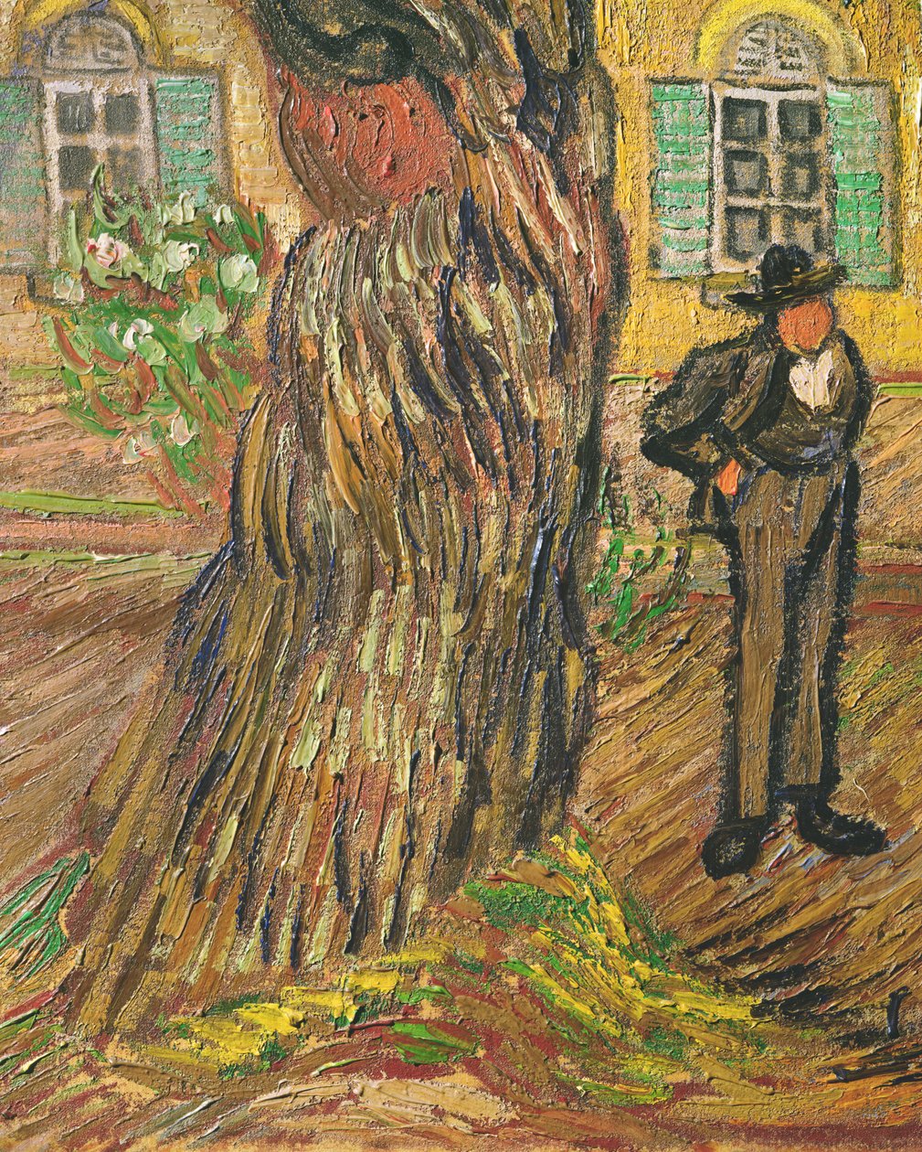 St. Pauls Hospital, St. Remy, detalj av man och träd, 1889 olja på duk detalj av 36527 av Vincent van Gogh