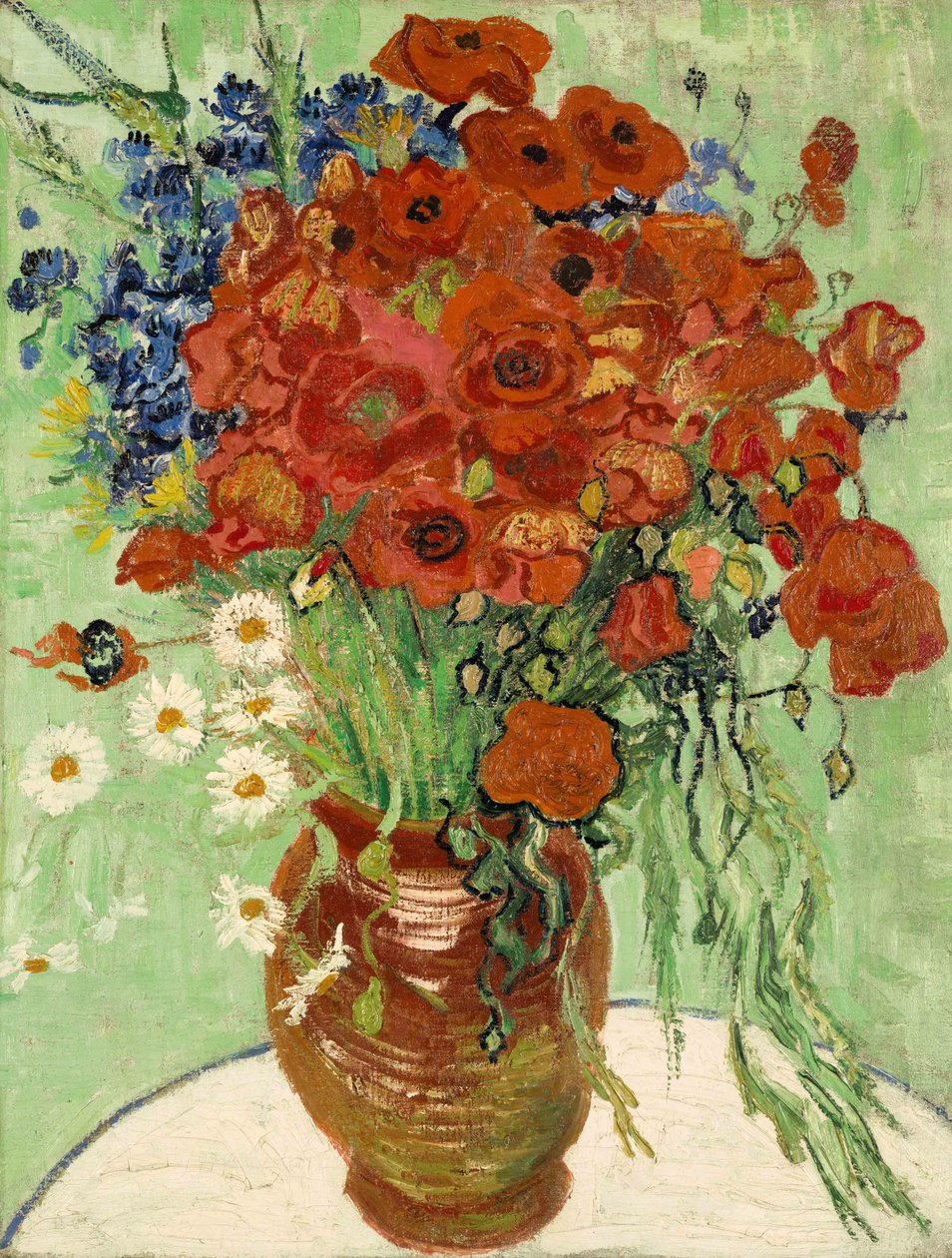 Stilleben, vas med tusenskönor och vallmo, 1890 av Vincent van Gogh