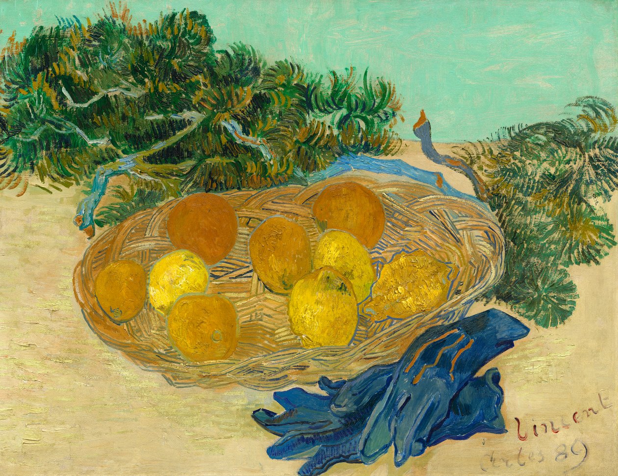 Stilleben av apelsiner och citroner med blå handskar av Vincent van Gogh
