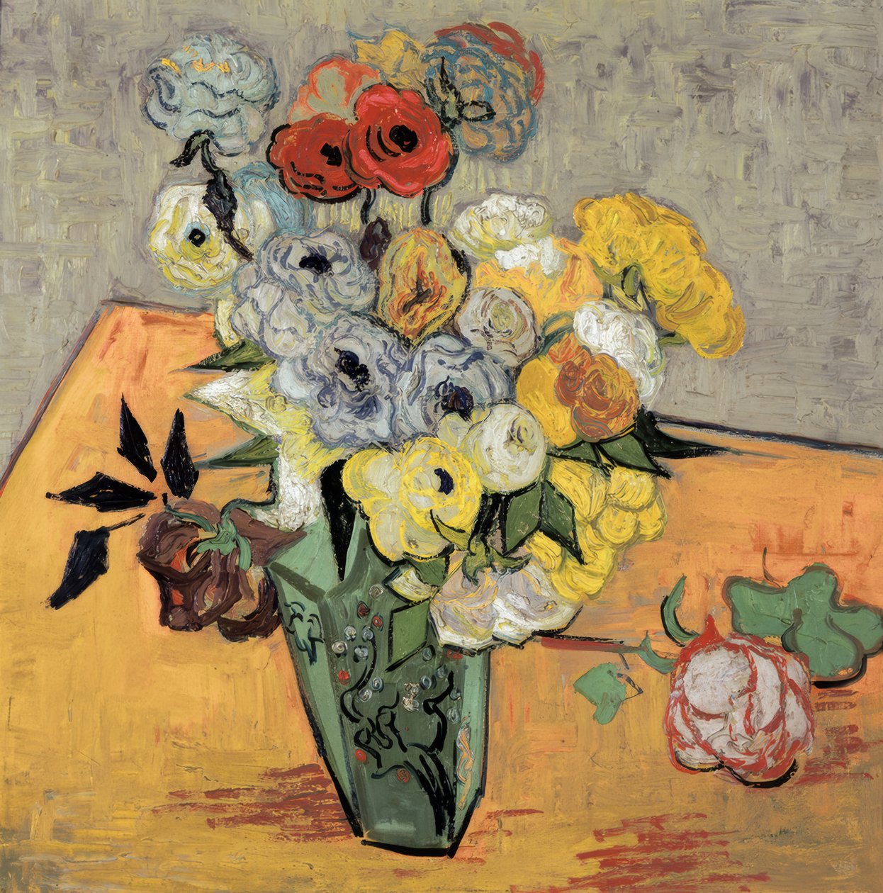 Stilleben med en japansk vas, rosor och anemoner av Vincent van Gogh