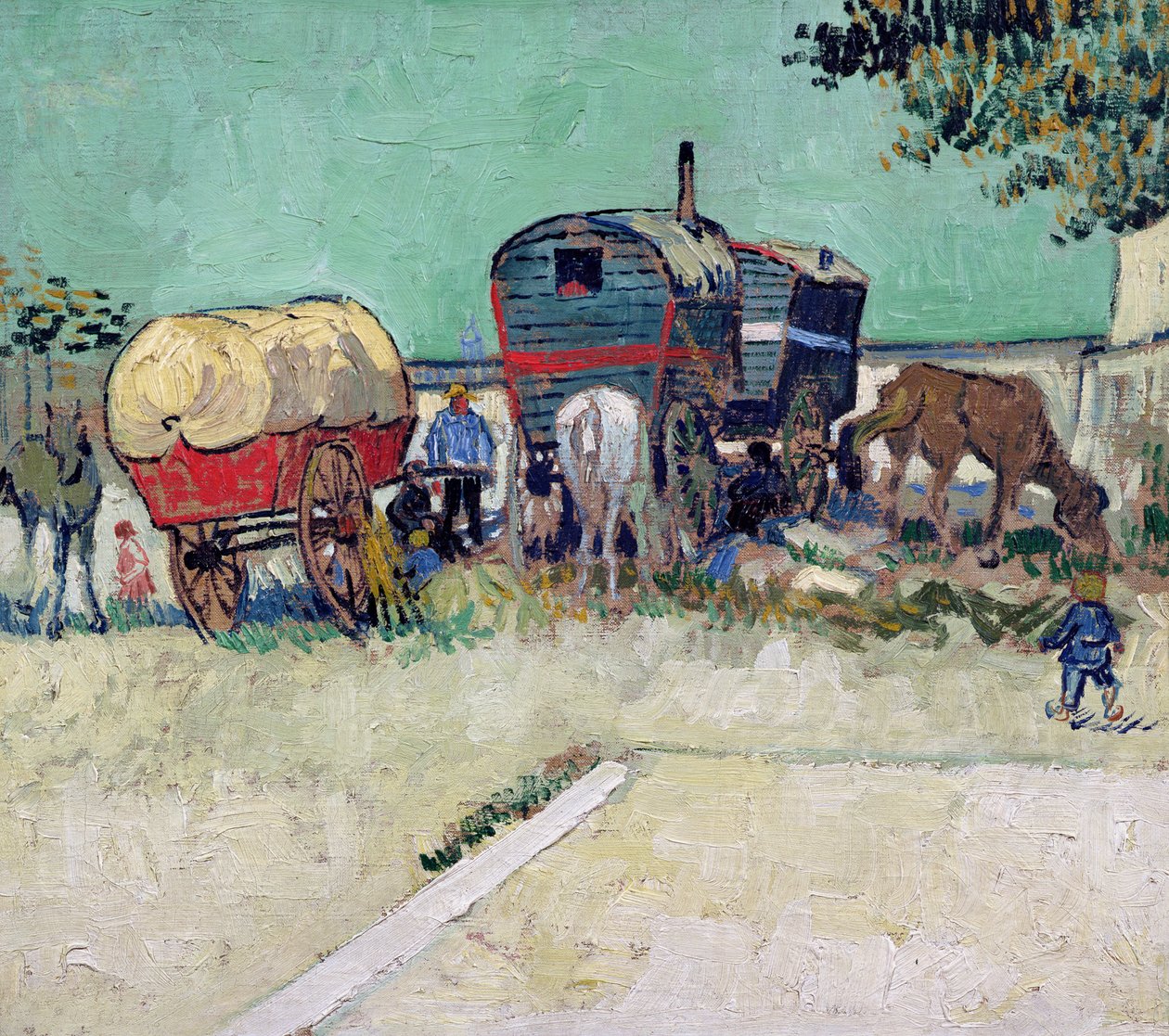 Karavanerna, Gypsy Encampment nära Arles av Vincent van Gogh