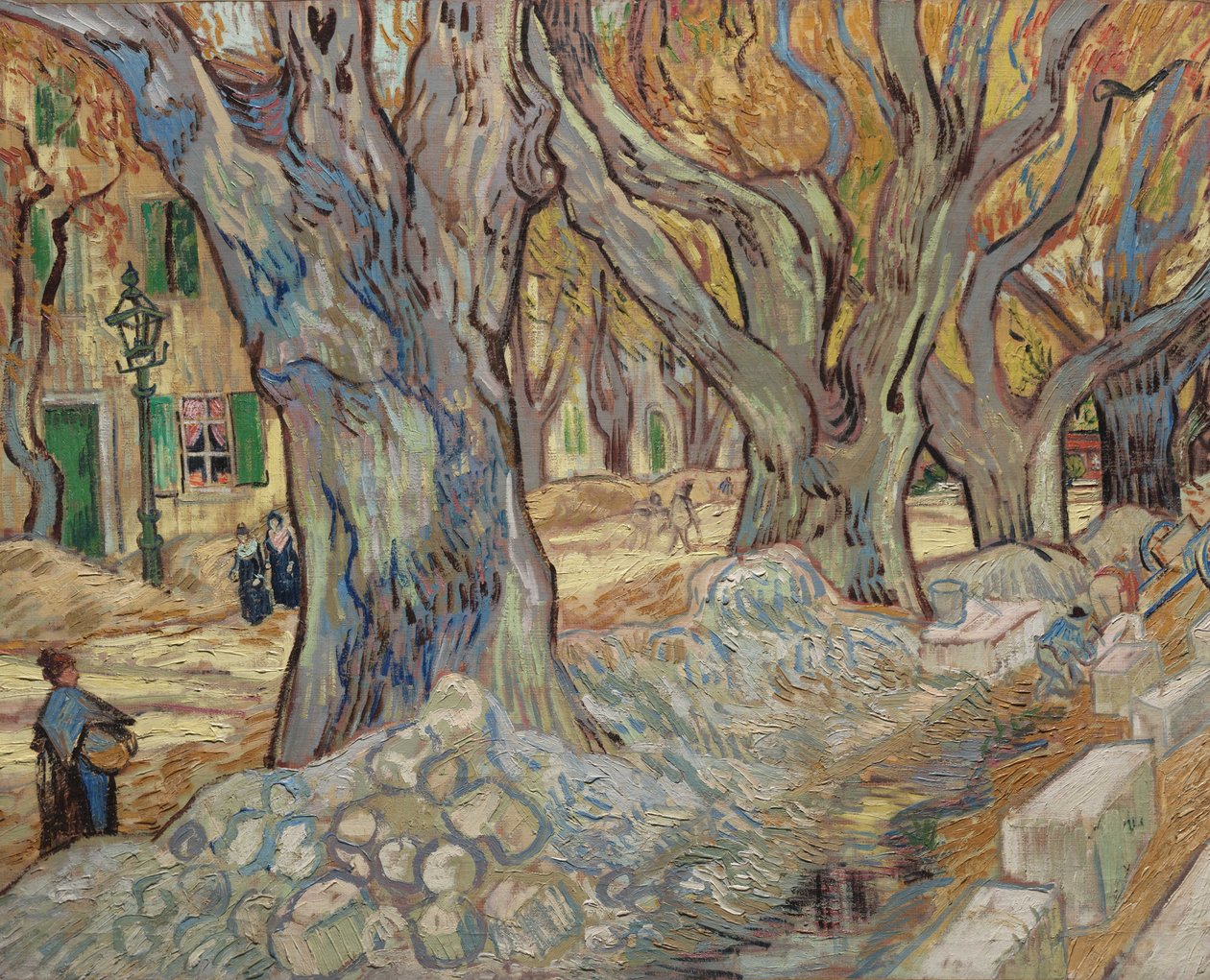 De stora platanerna, eller Road Menders i Saint-Rémy, 1889 av Vincent van Gogh