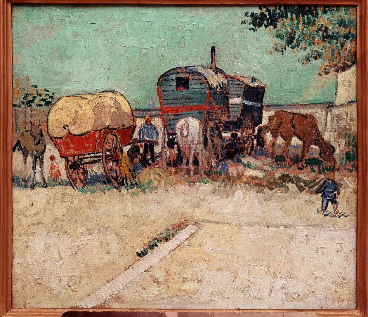 Släpvagnarna, ett läger av bohemer i närheten av Arles. Målning av Vincent Van Gogh (1853-1890) av Vincent van Gogh