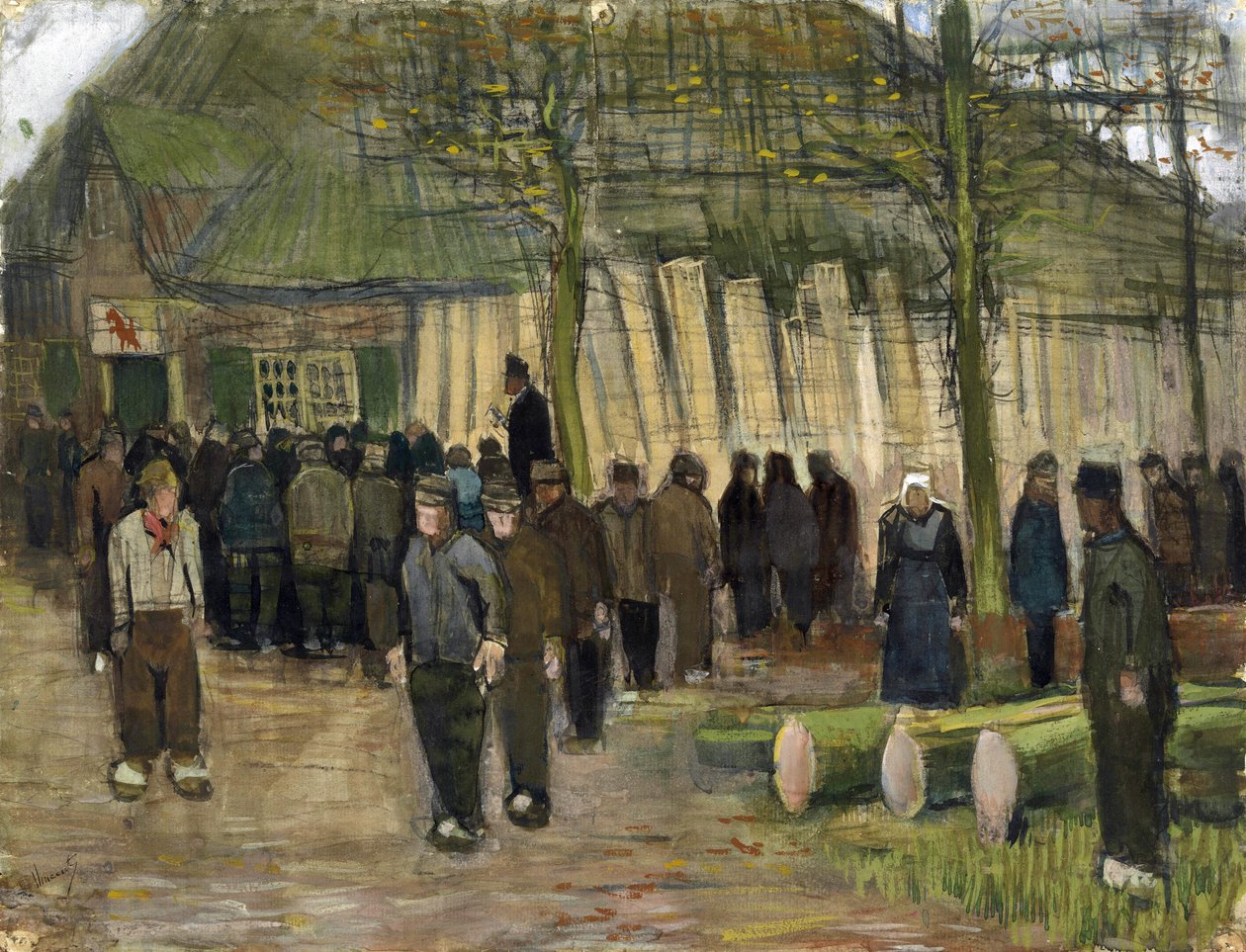 Virkesförsäljning (vente de bois) av Gogh, Vincent, skåpbil (1853-1890). Krita, akvarell, penna och bläck på papper, storlek: 34,9x44,8 av Vincent van Gogh