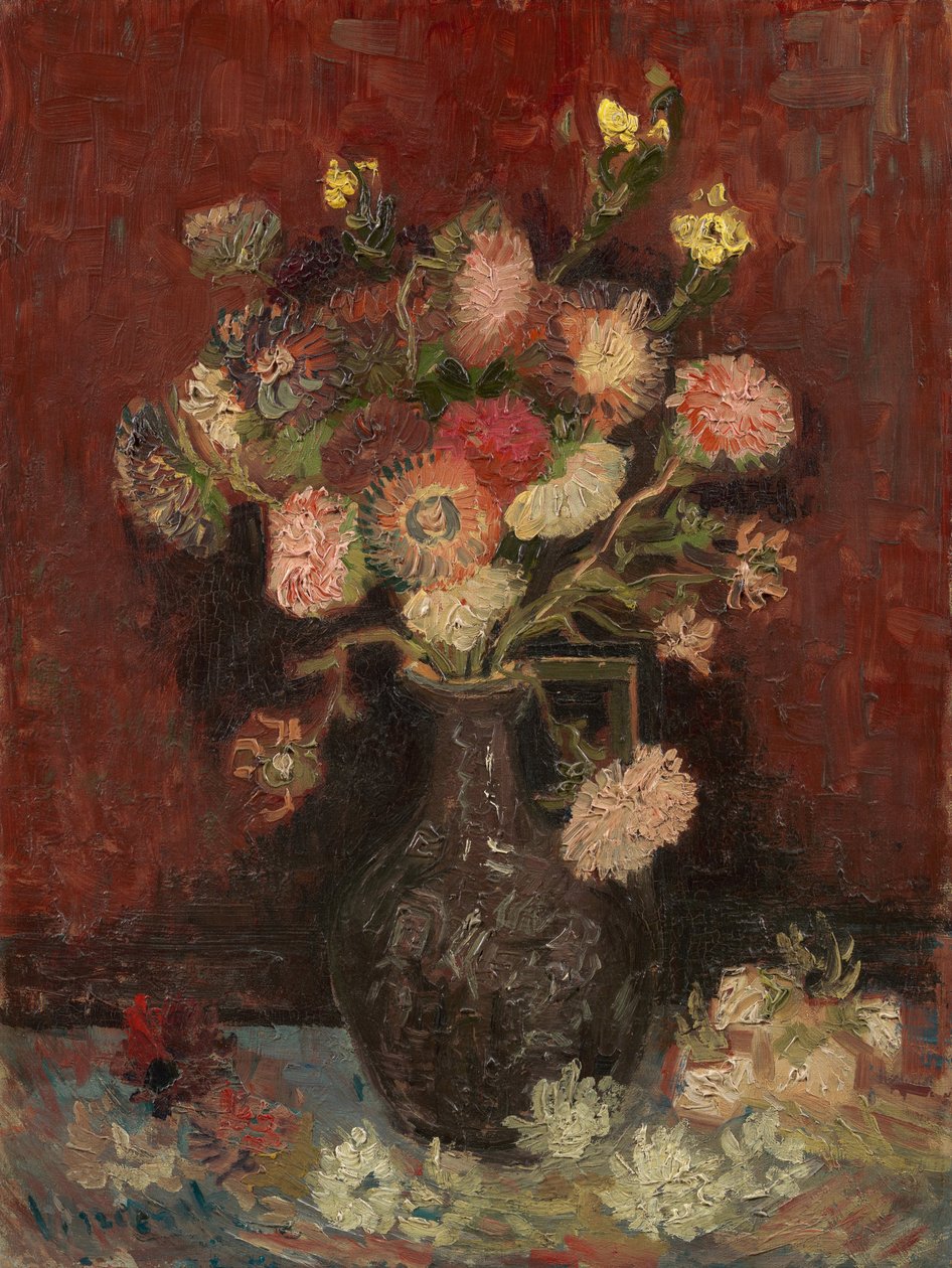 Vas med kinesiska asters och gladioler - Målning av Vincent van Gogh (1853-1890), olja på duk av Vincent van Gogh