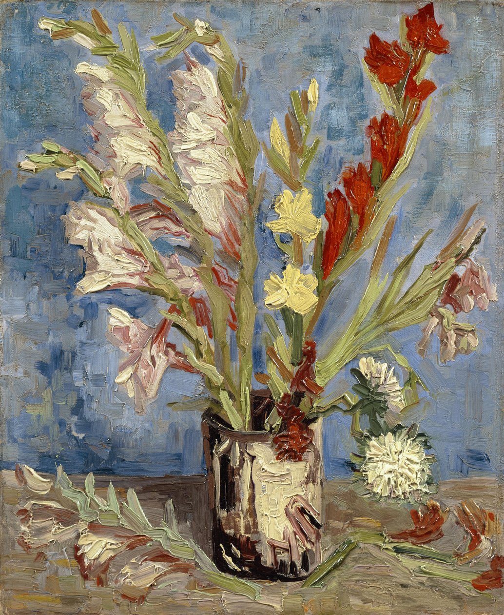 Vase med gladioler och kinesiska astrar av Vincent van Gogh