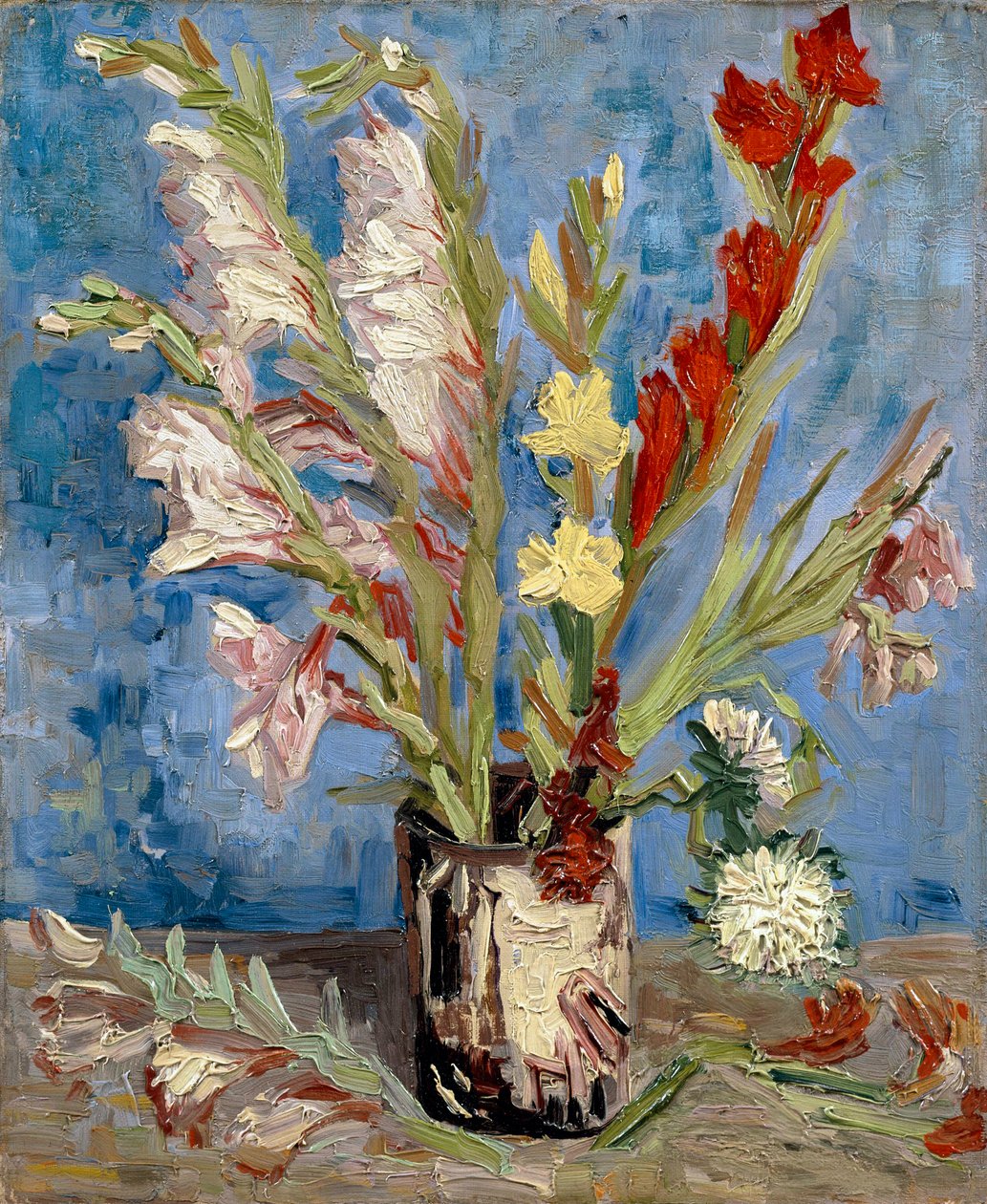 Vas med gladioler och Kinaaster, 1886 av Vincent van Gogh