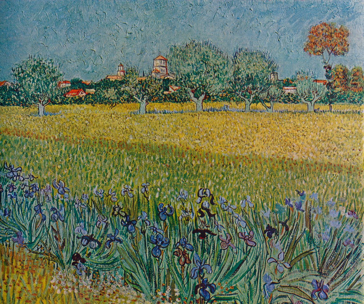 Utsikt över Ales med iris i blom, 1888 av Vincent van Gogh