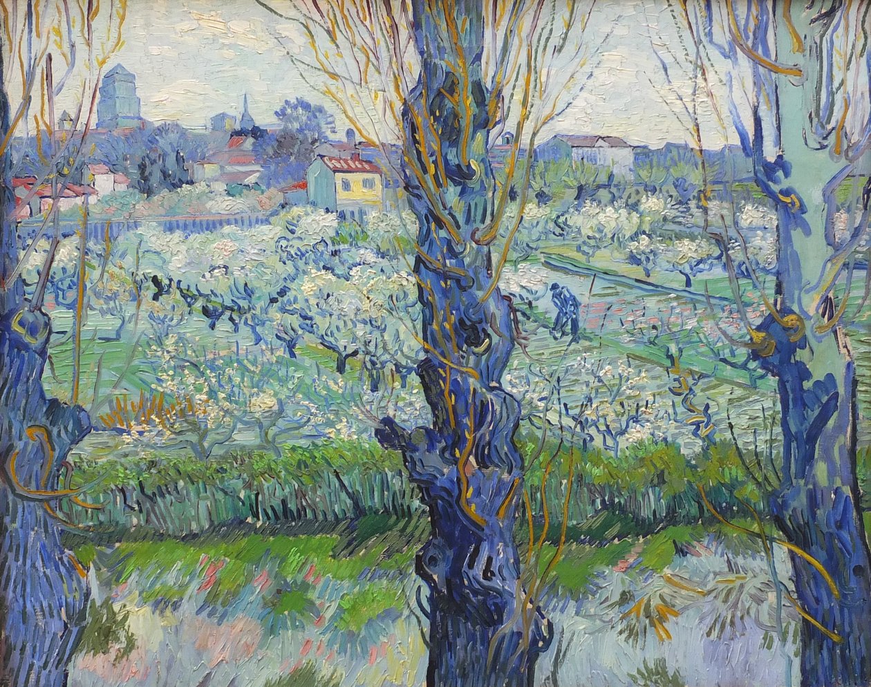 Utsikt över Arles, blommande fruktträdgårdar av Vincent van Gogh