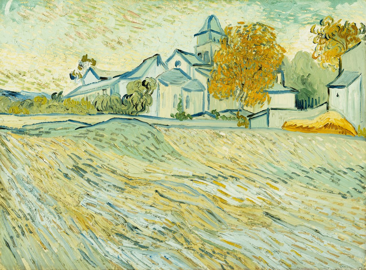 Vy över Asylum och Saint-Remy Chapel; Utsikt över asylet och kapellet i Saint-Remy, 1889 av Vincent van Gogh