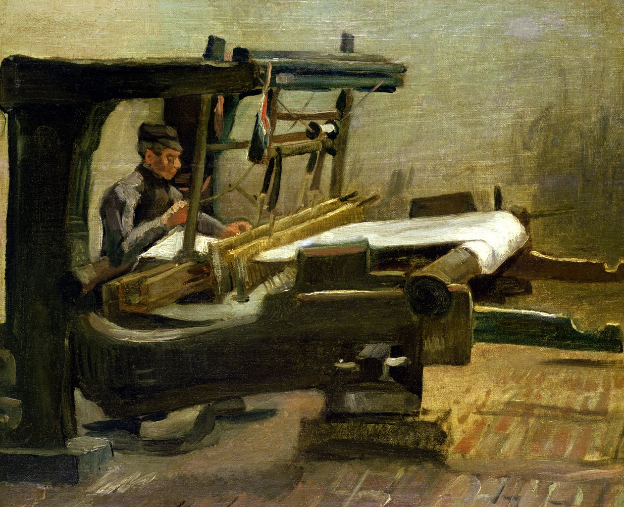 Väver vid vävstolen, vänd åt höger, 1884 av Vincent van Gogh
