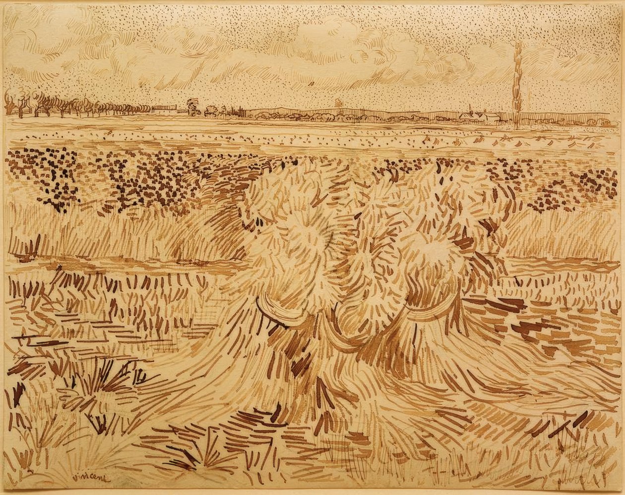Vetefält med buntar av spannmål av Vincent van Gogh