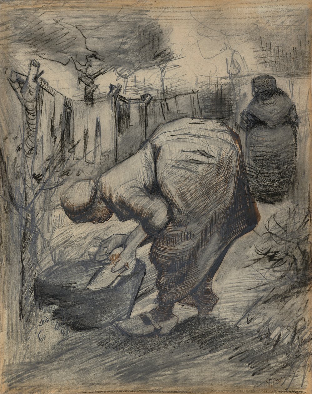 Kvinna vid tvättkaret, i en trädgård av Vincent van Gogh