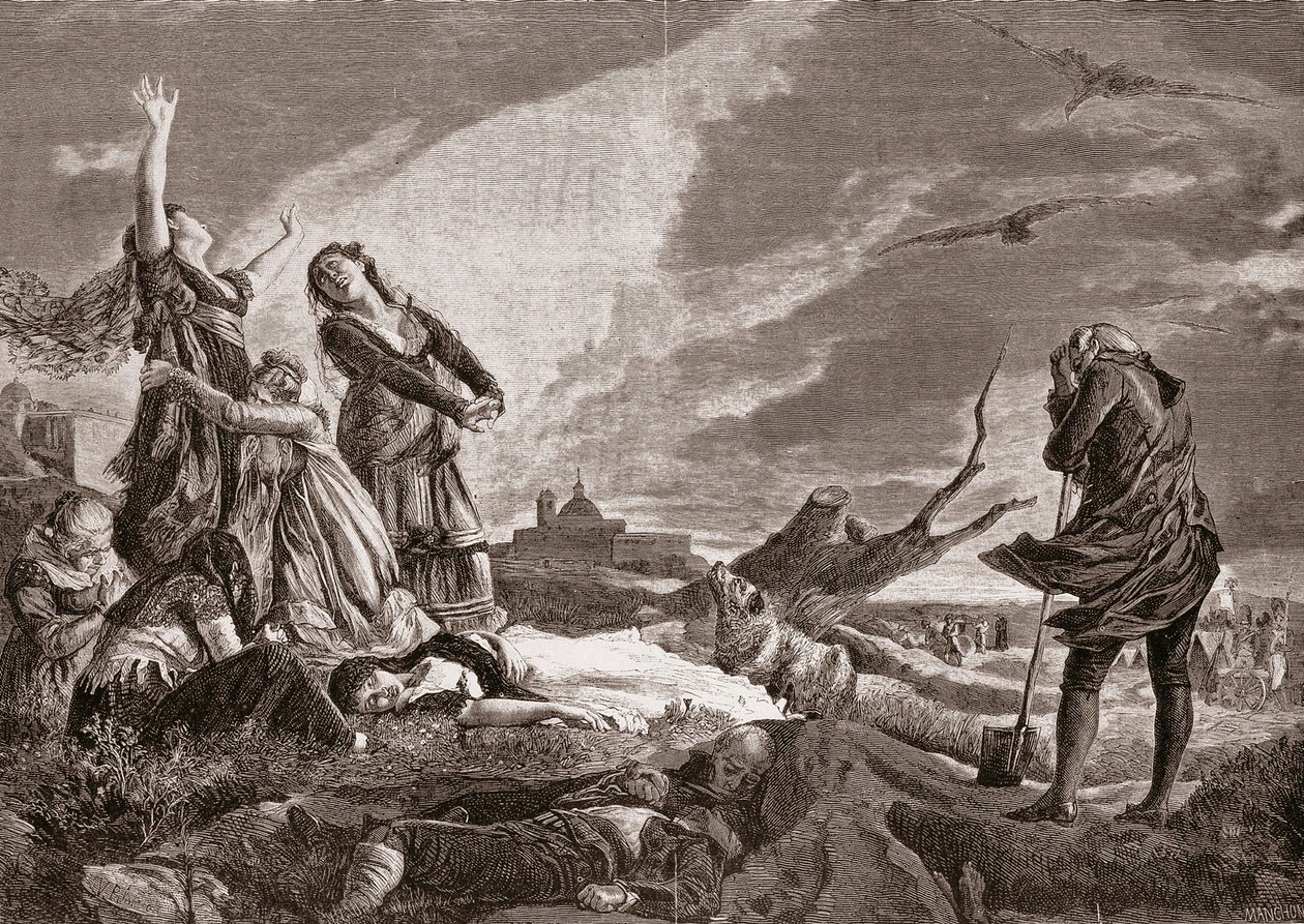 Spanska frihetskriget (1808-1814). Begravning i La Moncloa, Madrid den 3 maj av Vincente Gonzalez Palmaroli