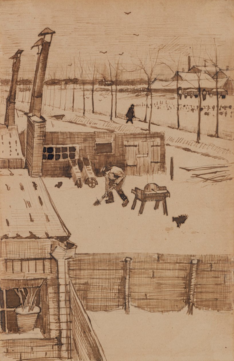 View from the window of Vincents studio in winter I (1883) av Vincent van Gogh