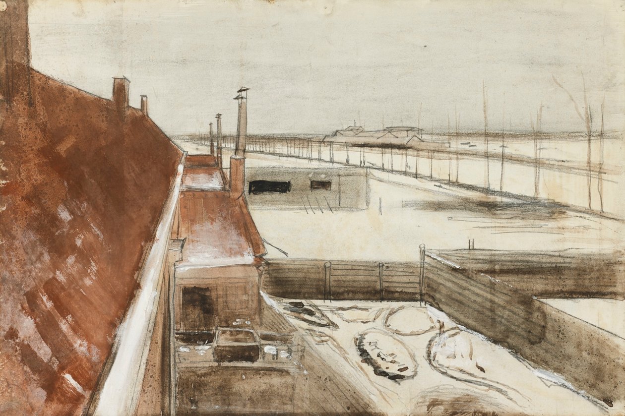 View from the window of Vincents studio in winter II (1883) av Vincent van Gogh