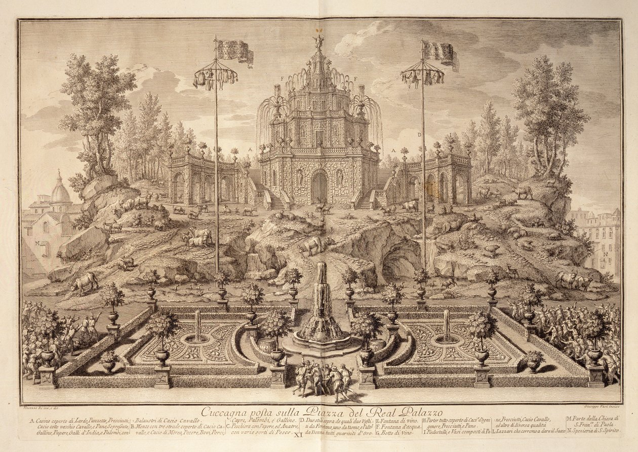 Cuccagnan, från Narrazione delle Solemni Reali Feste, graverad av Giuseppe Vasi (1710-82), publicerad 1749 av Vincenzo dal Re