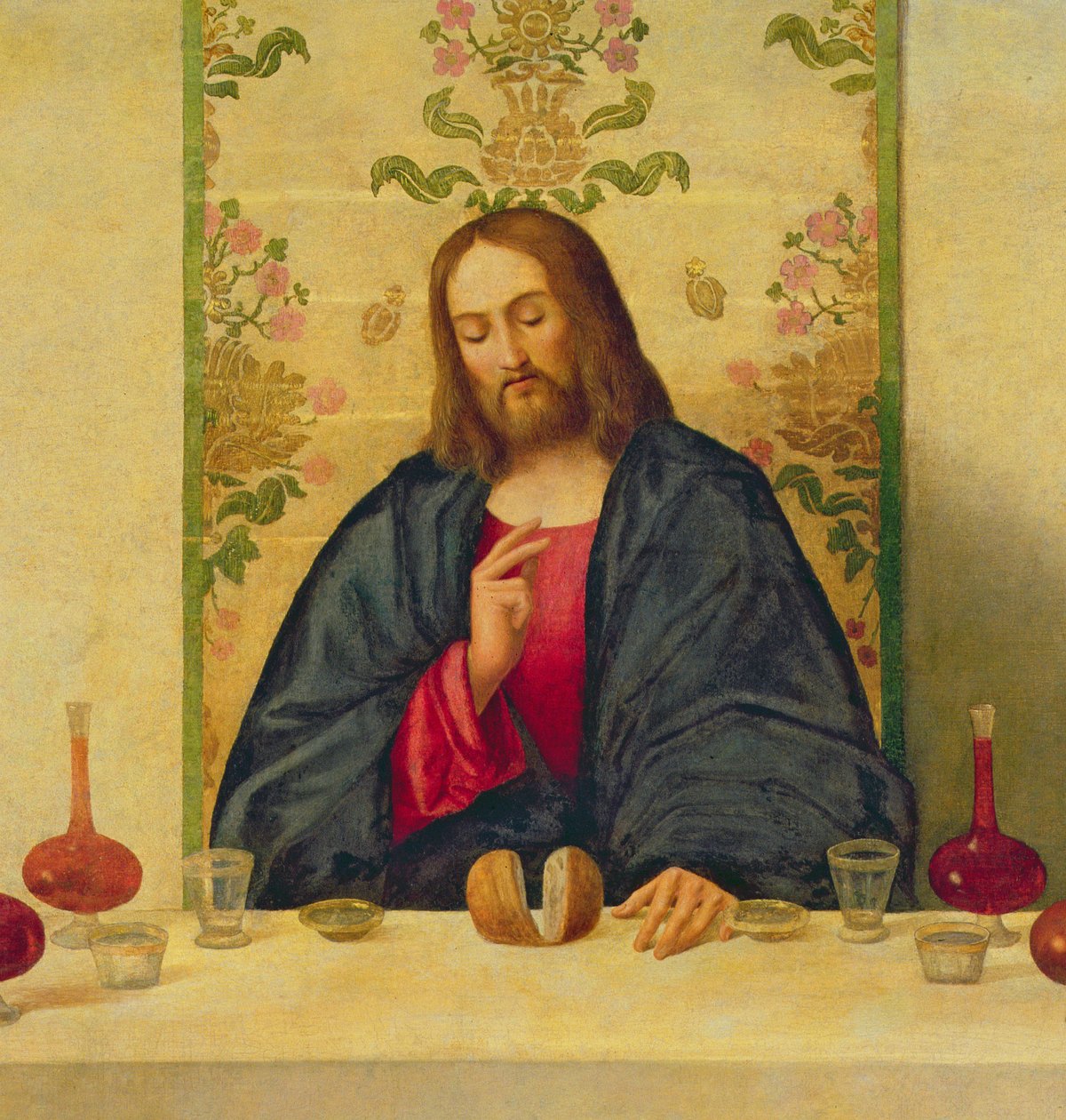 Nattvarden i Emmaus, 1520 olja på duk detalj av 50021 av Vincenzo di Biagio Catena