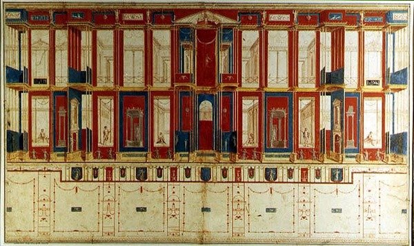 Pompeianska väggdekorationer (akvarell och gouache på papper) av Vincenzo Brenna
