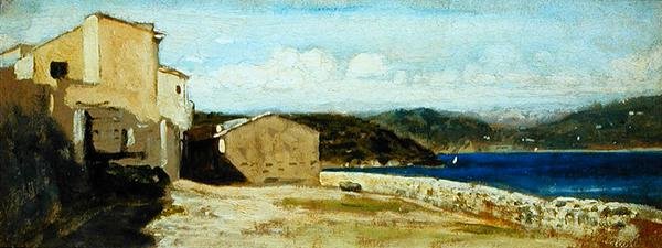 Hus på Lerici (olja på panel) av Vincenzo Cabianca
