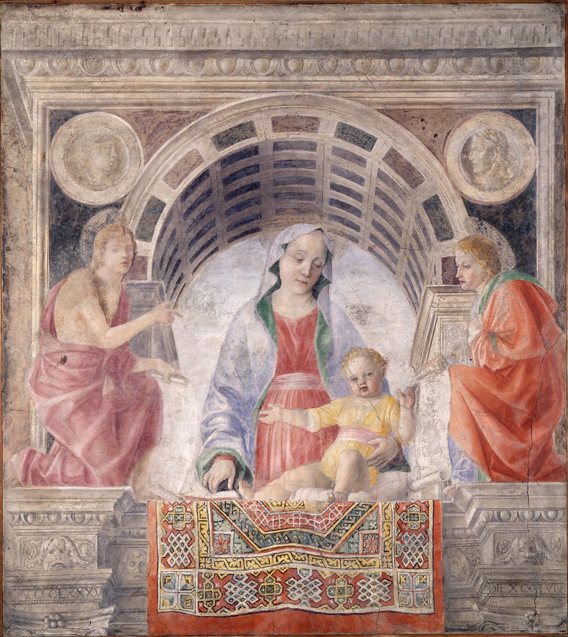 Madonna och barnet och de heliga Johannes Döparen och Joavnni Evangelista av Vincenzo Foppa
