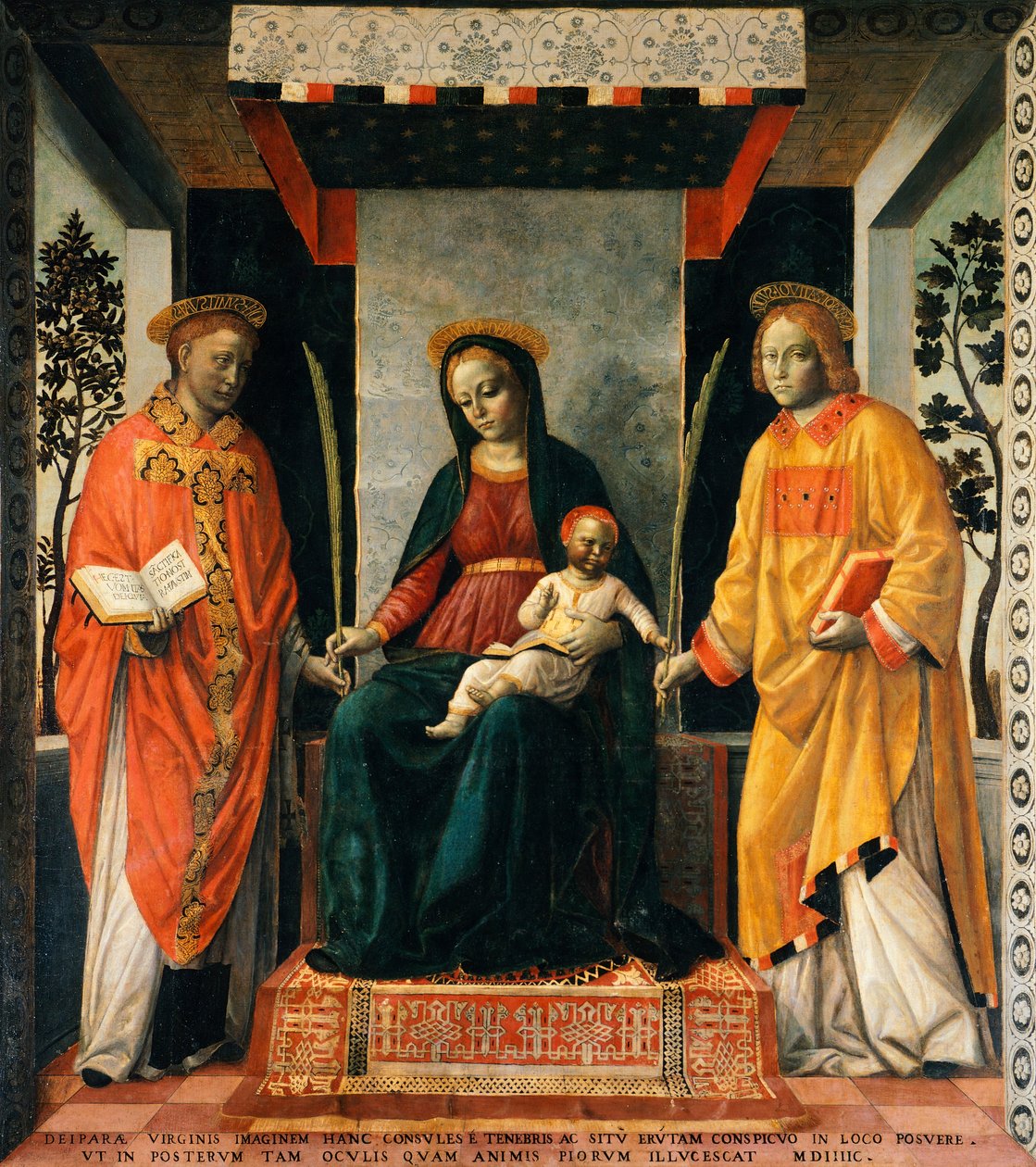 Madonna och barn mellan St Faustinus och St Jovita, av Vincenzo Foppa (ca 1427-ca 1515), Tempera på duk, 205x226 cm av Vincenzo Foppa
