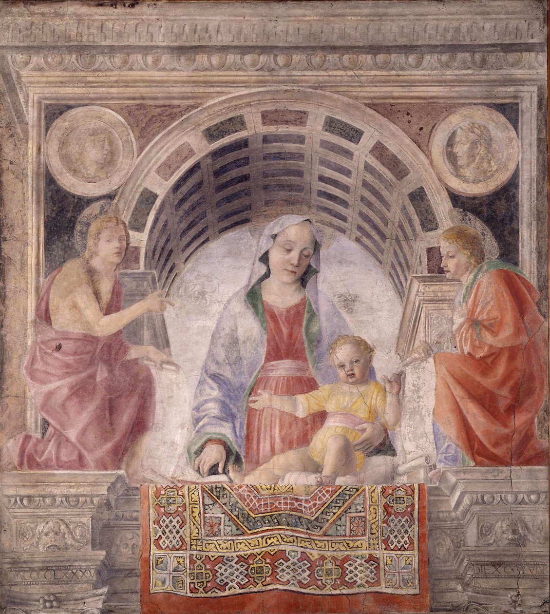 Madonna och barn med de heliga Johannes Döparen och Johannes evangelisten, 1485 av Vincenzo Foppa