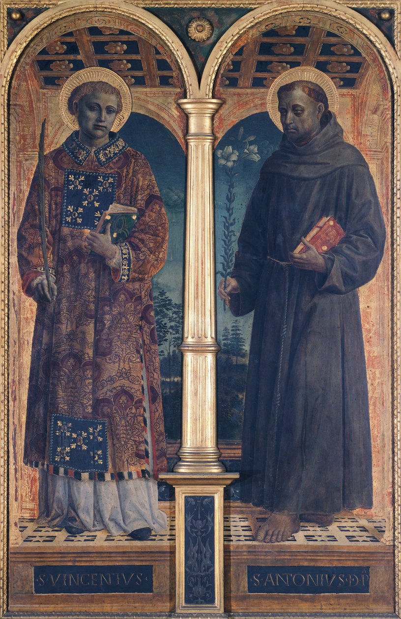 Saints Vincent och Anthony, sidofack av Santa Maria delle Grazies altartavla, Vincenzo Foppa (cirka 1427-cirka 1515) av Vincenzo Foppa