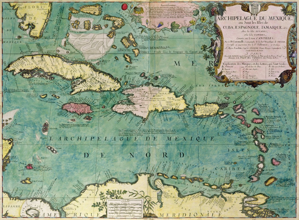 Karta över den mexikanska skärgården av Vincenzo Maria Coronelli