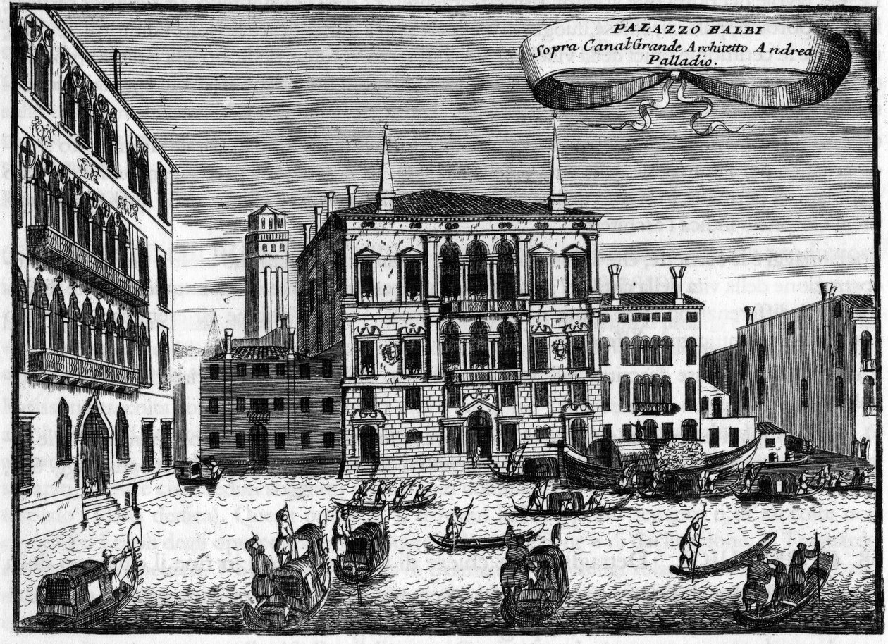 Venedig Italien: Palazzo Balbi har av arkitekten Andrea Palladio i "" Singularity of Venice "" av Vincenzo Coronelli (1650-1718). av Vincenzo Maria Coronelli