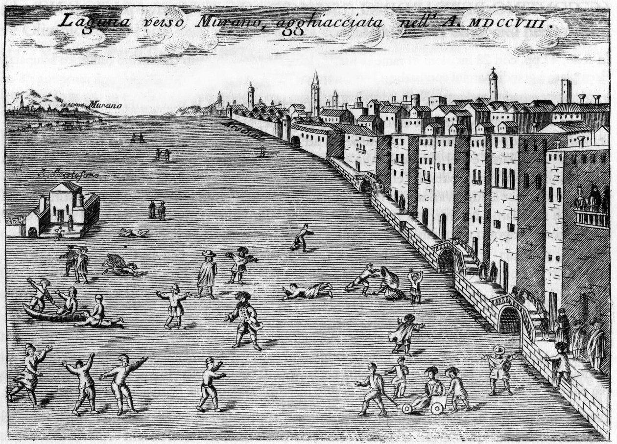 Venedig, Italien. Lugunen mot Murano-isen 1708 i "" Singularity of Venice "" av Vincenzo Coronelli (1650-1718). av Vincenzo Maria Coronelli