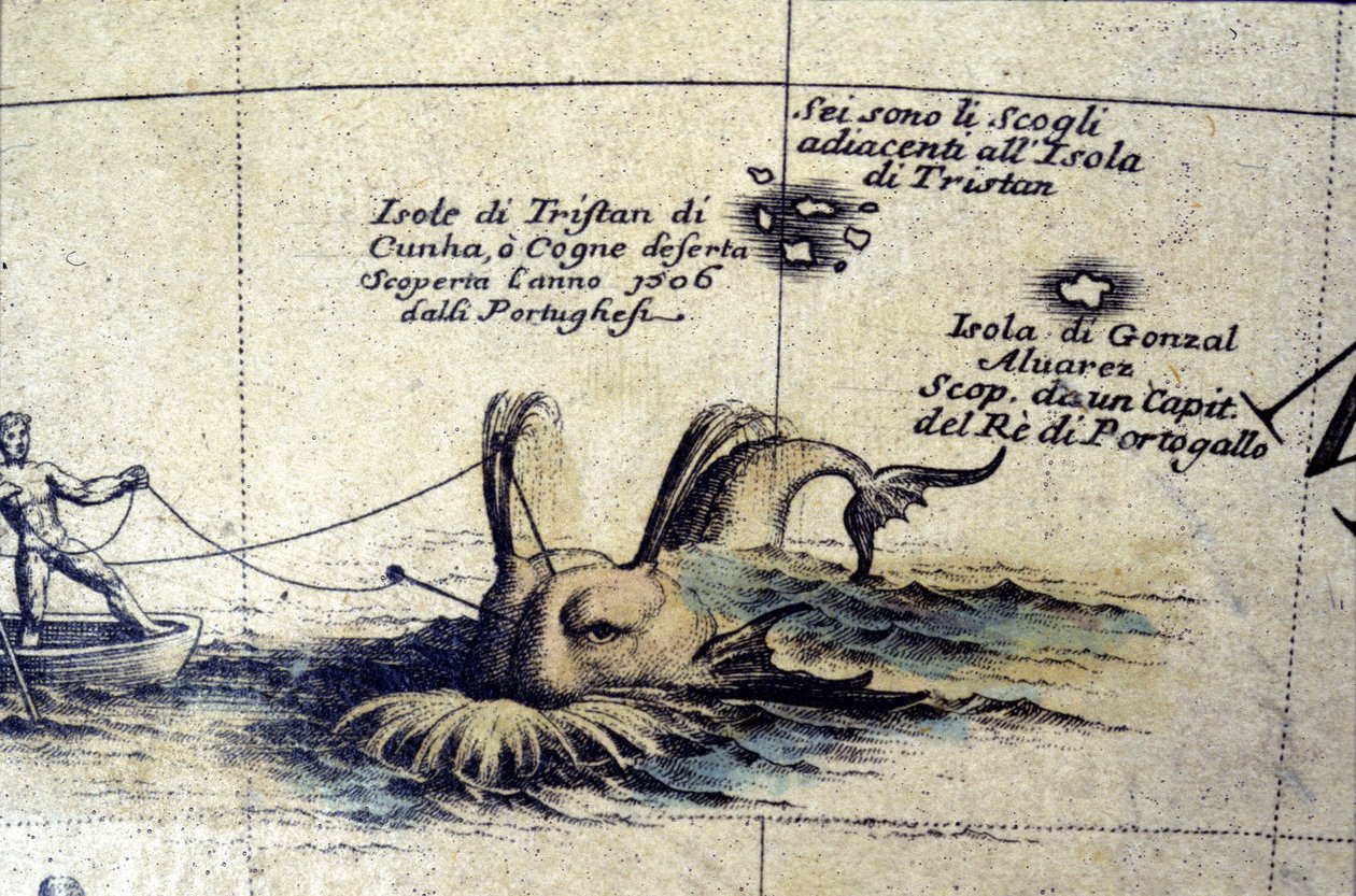 Valfångst i södra Atlanten efter en jordklot av Coronelli. 1600-talet av Vincenzo Maria Coronelli