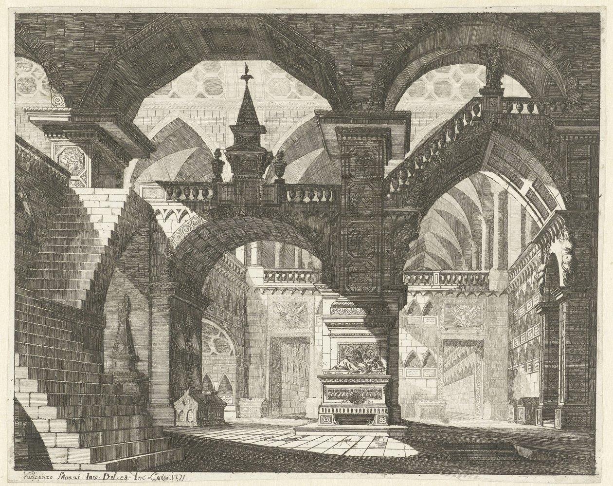 Kerkinterieur Caprici of theatrical scenes (serietitel) av Vincenzo Mazzi