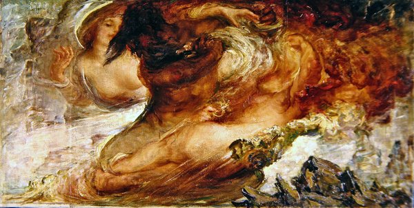 Hercules and Hydra, the Second Labor (olja på duk) av Violet Brunton