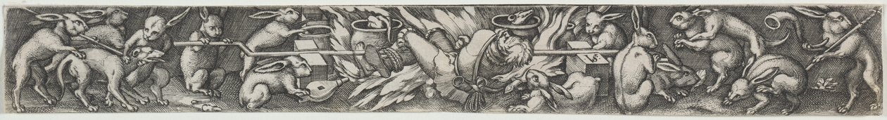 Kaniner som steker en jägare och hans hundar. av Virgilius Solis