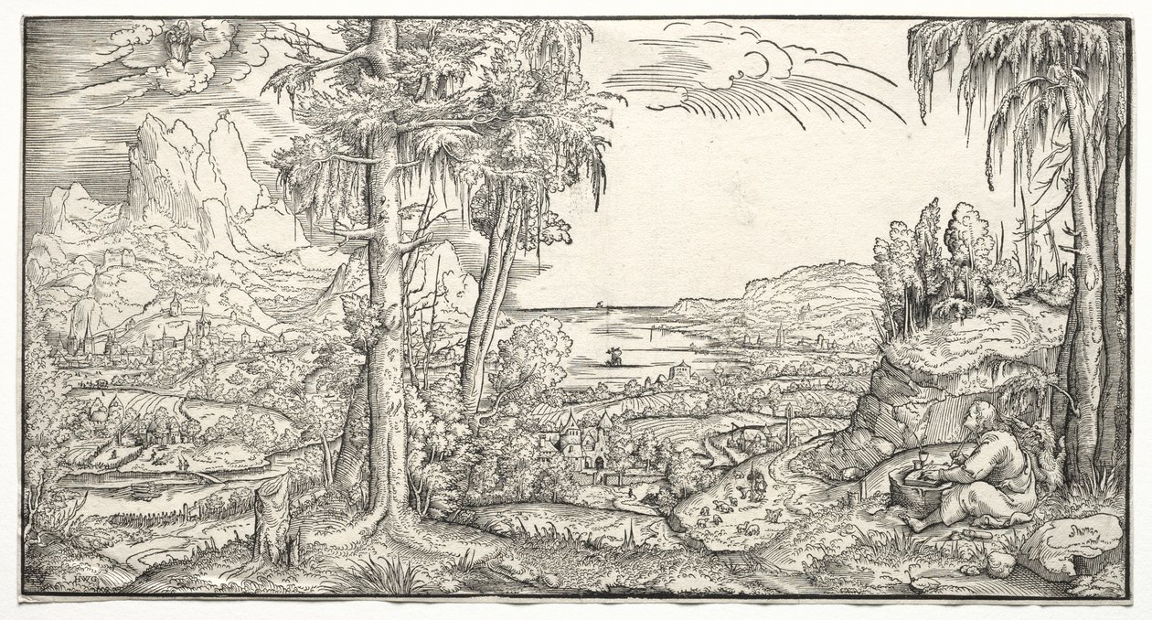 St. John på ön Patmos, ca. 1545-55. av Virgilius Solis