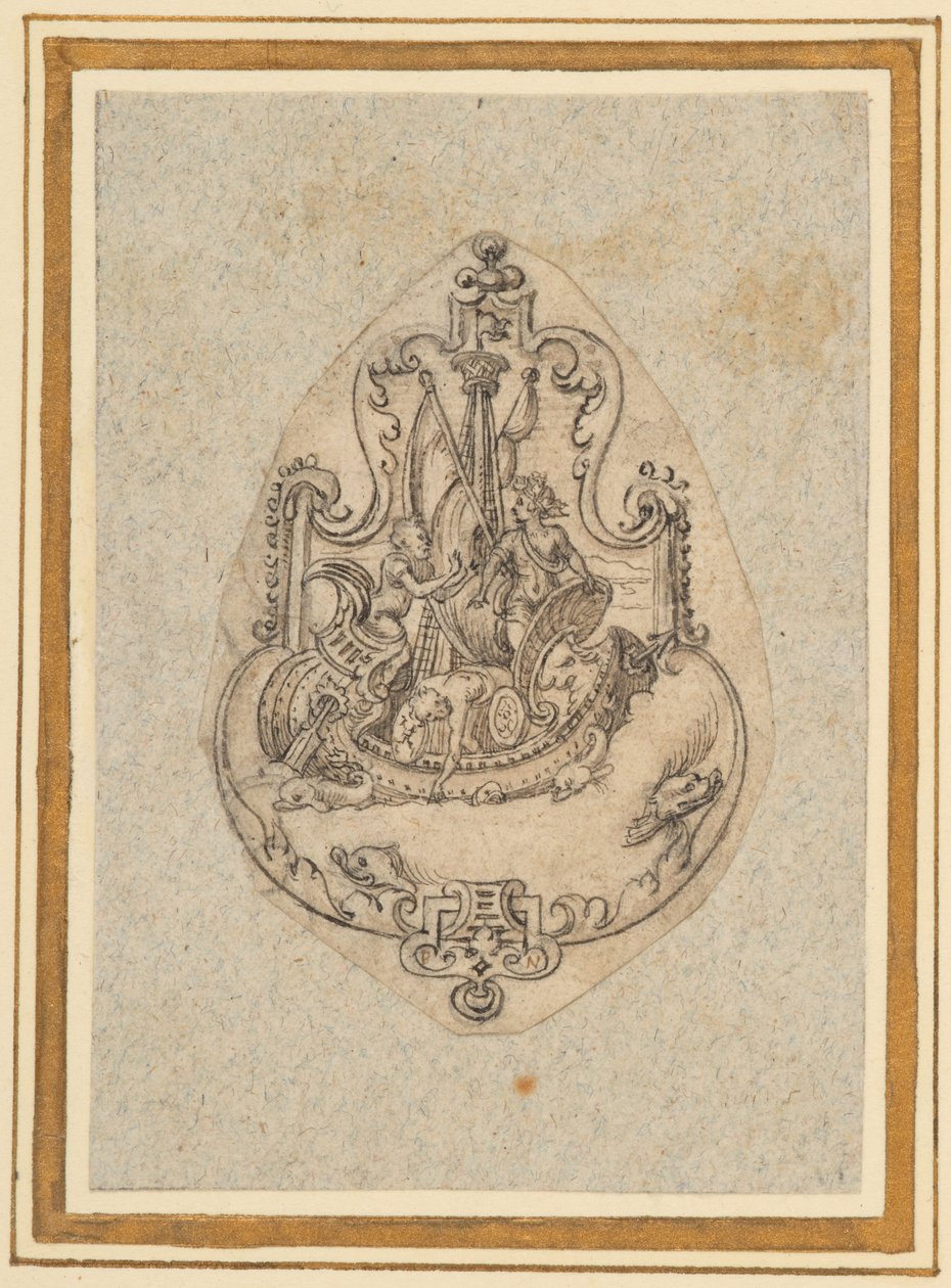 Design för ett hänge föreställande Bacchus till sjöss av Virgilius the elder Solis