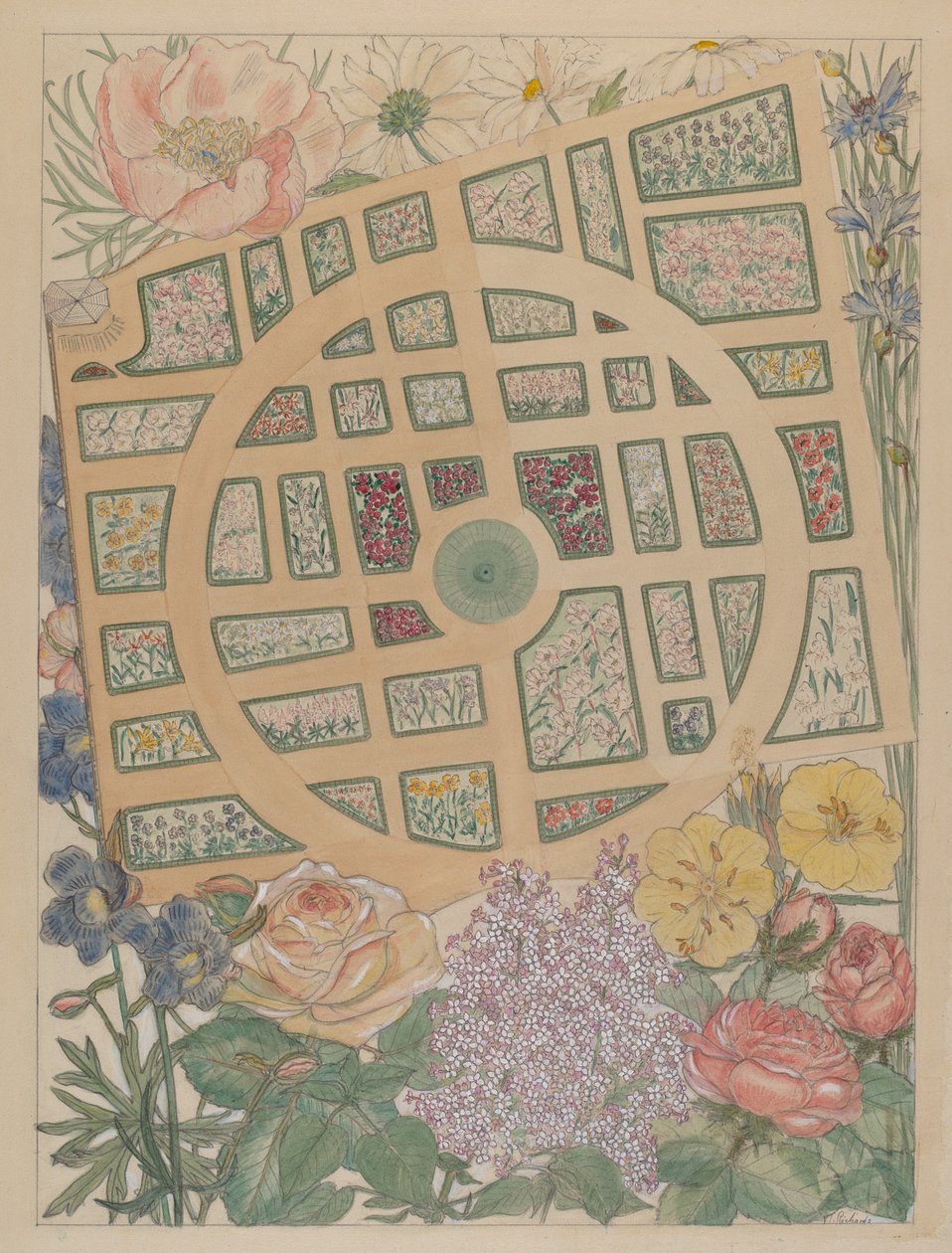 Madame Jumels trädgård, ca. 1936. av Virginia Richards