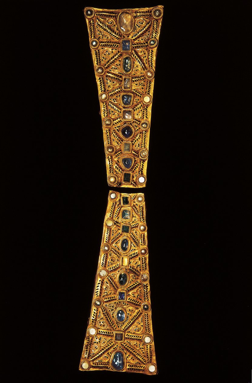 Hals på ett processionskors i guld, granat och pärlor från Guarrazars skatt, 700-talet (guld, granat och pärlor) av Visigothic