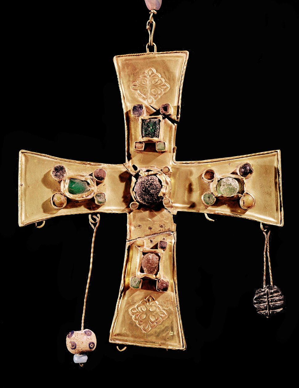 Torredonjimeno-kors (metall inlagd med ädelstenar och blommor, 6-700-tal) av Visigothic