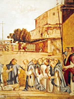 Detalj av begravningen av S:t Hieronymus, c.1507-09 av Vittore Carpaccio