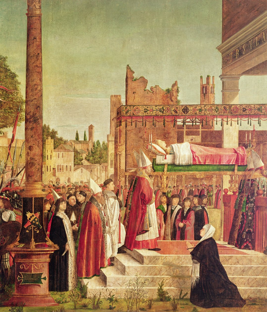 Detalj av pilgrimernas martyrskap och St. Ursulas begravning, från St. Ursula-cykeln, 1490-94 (detalj av 329461) av Vittore Carpaccio