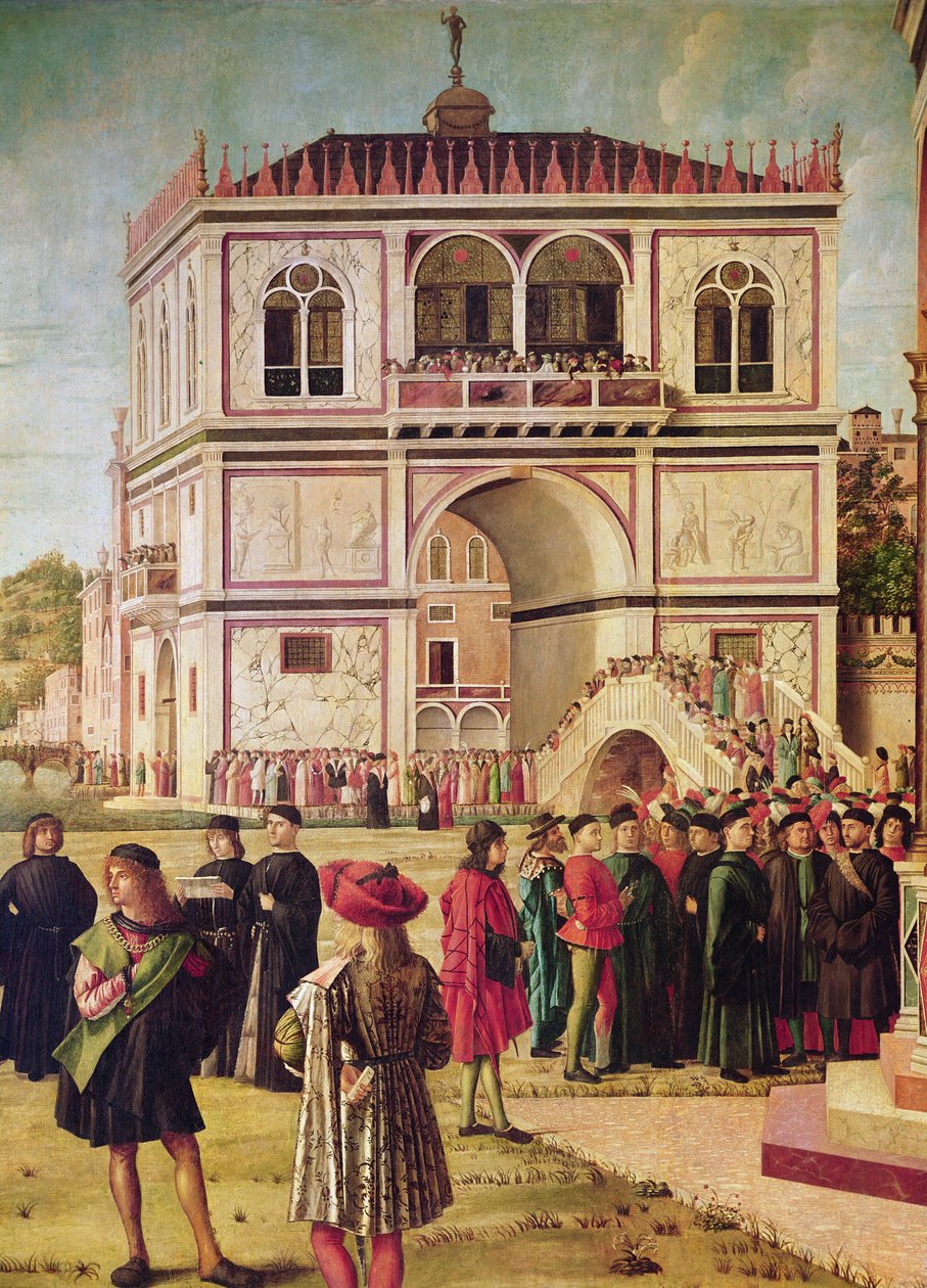 Detalj av de engelska ambassadörernas återkomst, från St. Ursula-cykeln, c.1490-96 (detalj av 51114) av Vittore Carpaccio