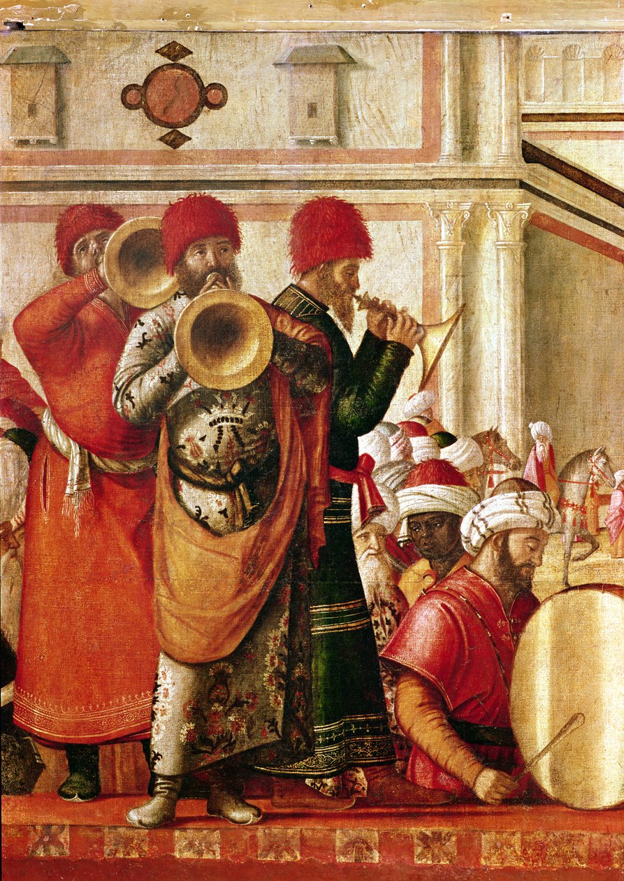 St. George som dopar hedningarna, detalj av musiker på vänster sida, 1501-07 av Vittore Carpaccio